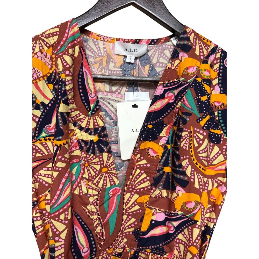 A.L.C. Carey Women's Dress Printed Puff Sleeve Mini V-Neck Fit Flare Size 0 NEW - Picture 4 of 13